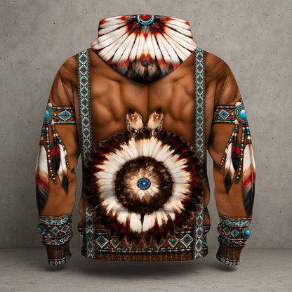 Native Warrior Spirit Hoodie, Muscle Fit Tribal Feather Sweatshirt, Native Inspired Hoodie For Men, Unique Statement Gift