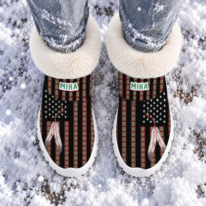 Personalized Snow Boots - Ethnic Stripes & Feather Pattern Great Gift Idea