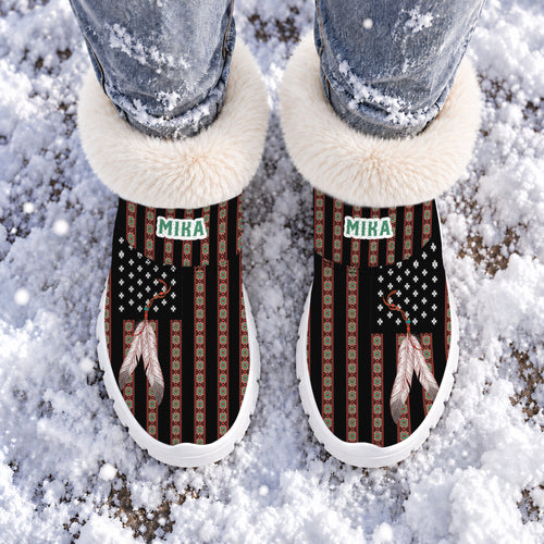 Personalized Snow Boots - Ethnic Stripes & Feather Pattern Great Gift Idea
