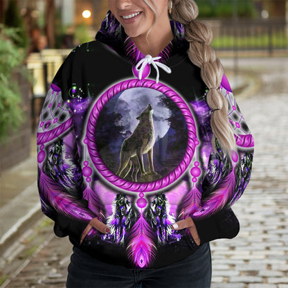 Wolf Dreamcatcher Hoodie – Purple Tribal Moon Howl Design