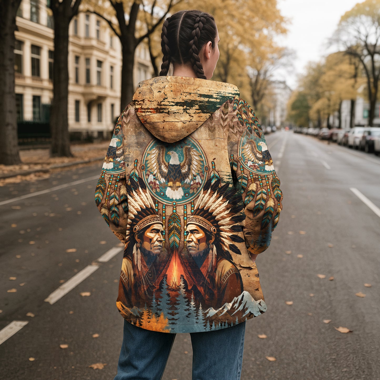 Native Twin Chief Dream Cloak – Strength and Honor in Earth Tones