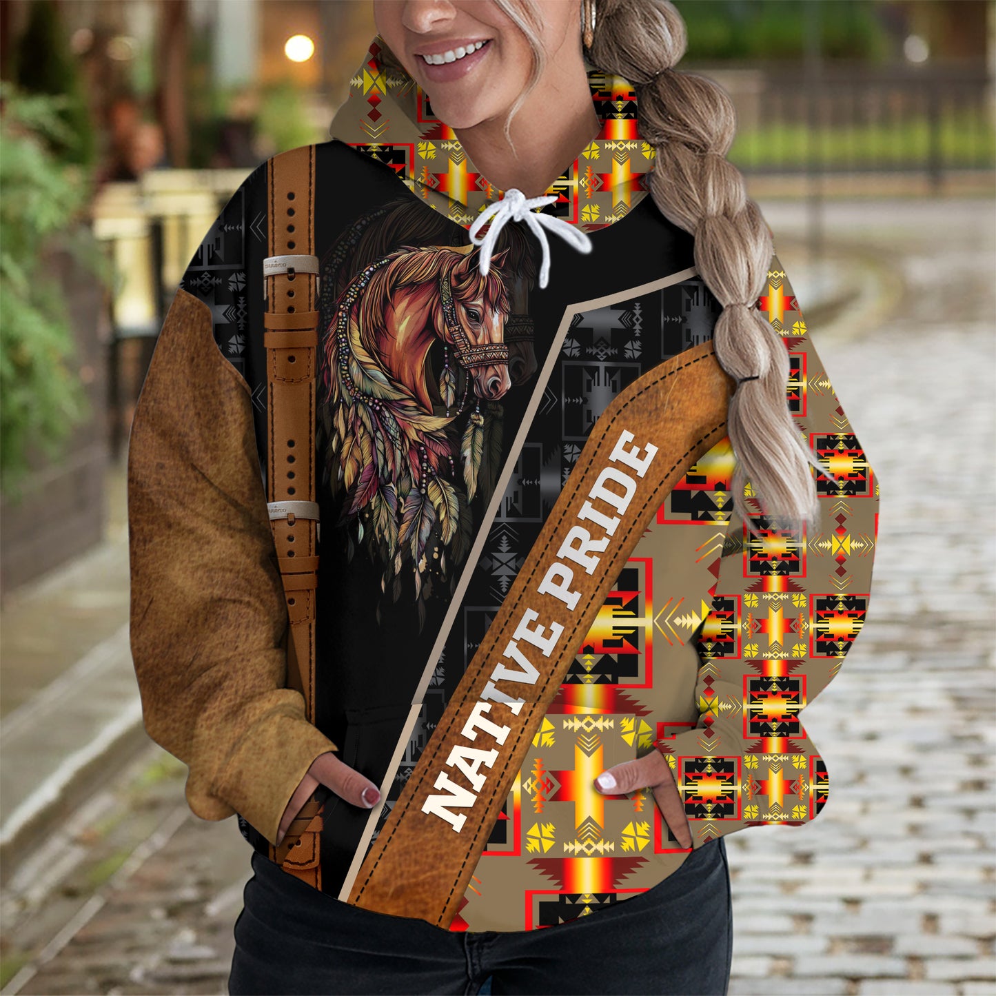 Native Pride Horse Hoodie – Western Tribal Spirit Streetwear