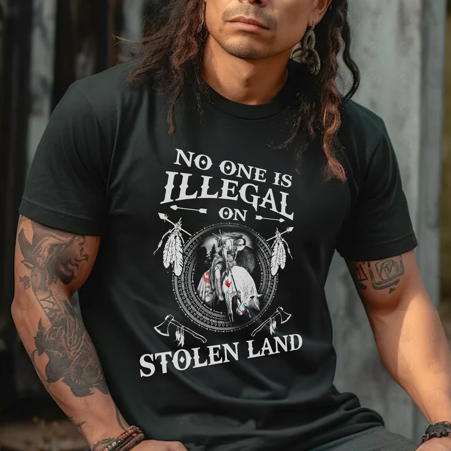 NO ONE IS ILLEGAL ON STOLEN LAND. WE WALK ON NATIVE LAND Style 5 - One Side