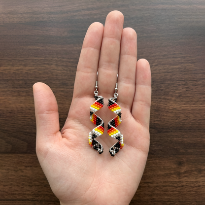 Sacred Spiral Handmade Beaded Drop Black Earrings