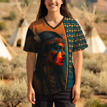 3D T-Shirt " Tribal Feather – Bold Red & Geometric Patterns & MMIW"