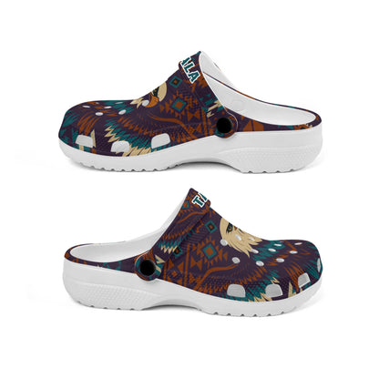 Custom Name Bald Eagle Crocs – Native Inspired Aztec Pattern Clogs for Men & Women