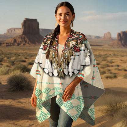 Poncho Tribal Crest Design – Ivory, Red & Teal with Ancestral Symmetry
