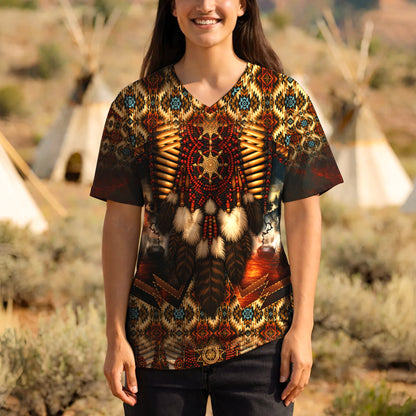 3D T-Shirt " Native Spirit Guardian – Sacred Bead & Feather Warrior"