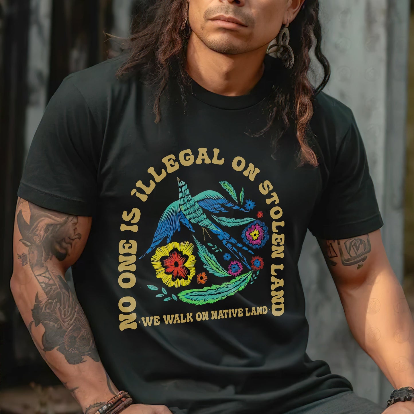 NO ONE IS ILLEGAL ON STOLEN LAND. WE WALK ON NATIVE LAND Style 10 - One Sides