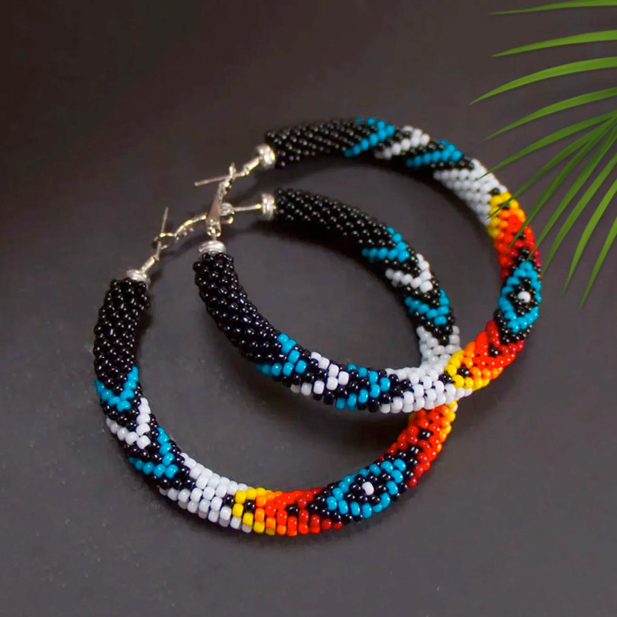 Handmade Black Dusk Pattern Beaded Earrings for Women