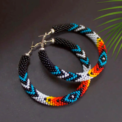 Handmade Black Dusk Pattern Beaded Earrings for Women