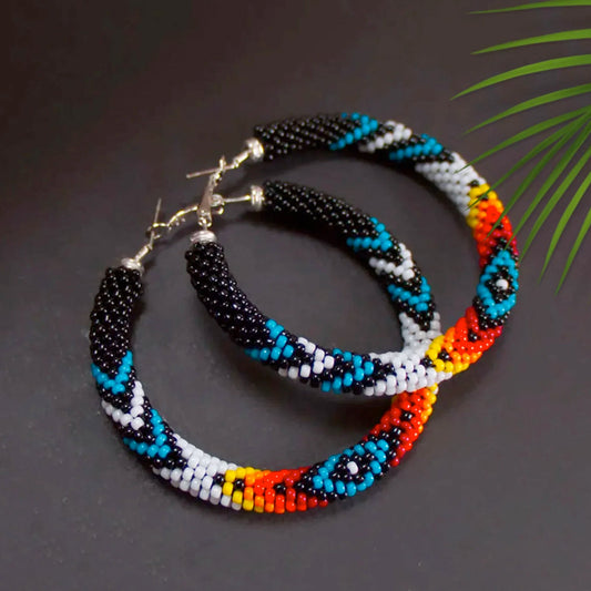 Handmade Black Dusk Pattern Beaded Earrings for Women