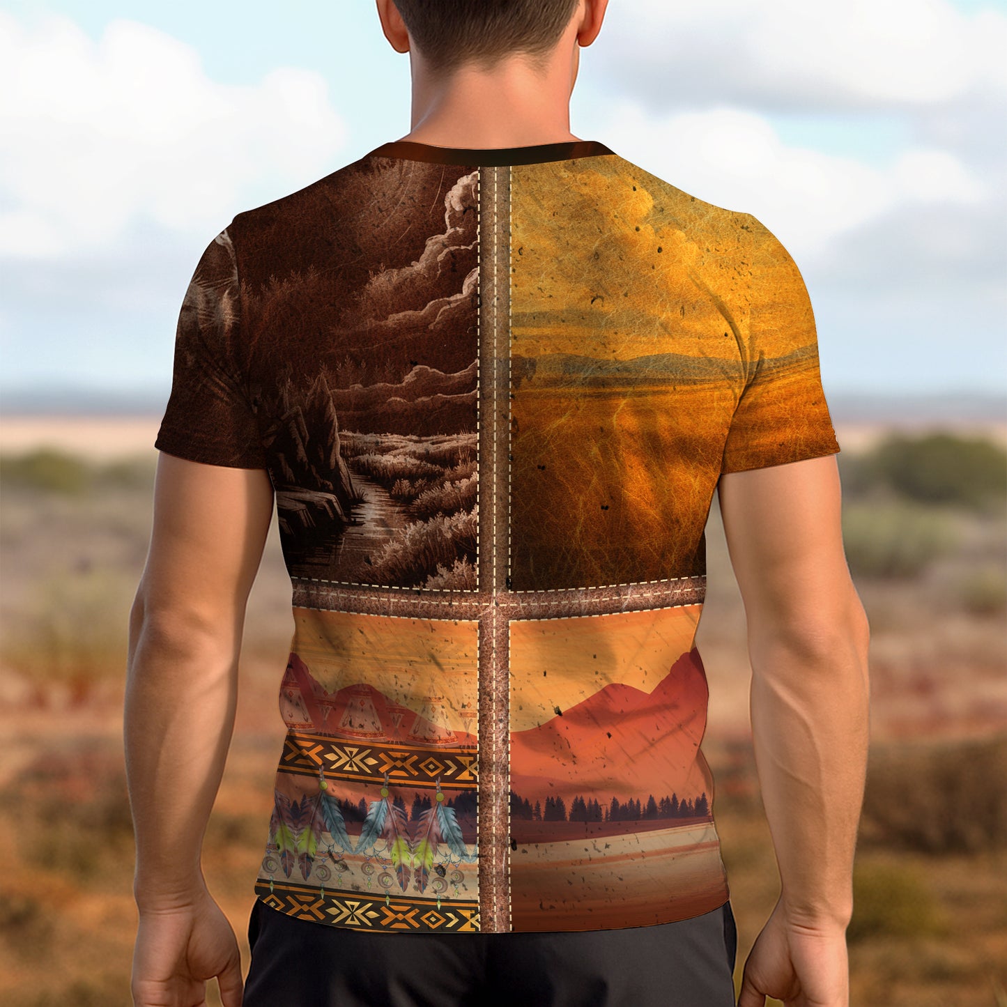 3D T-Shirt " Native Heritage – The Chief Spirit  in Red & Blue, Symbol of Freedom and Pride