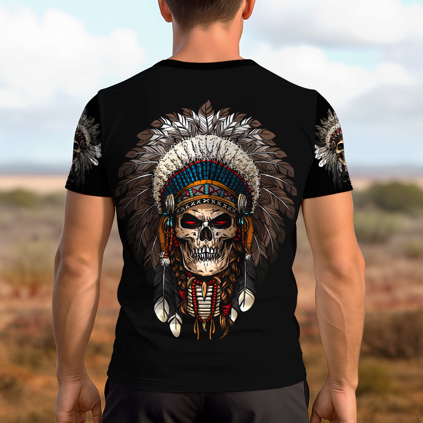 3D T-Shirt " Warrior Skull – Tribal Chief Headdress Edition