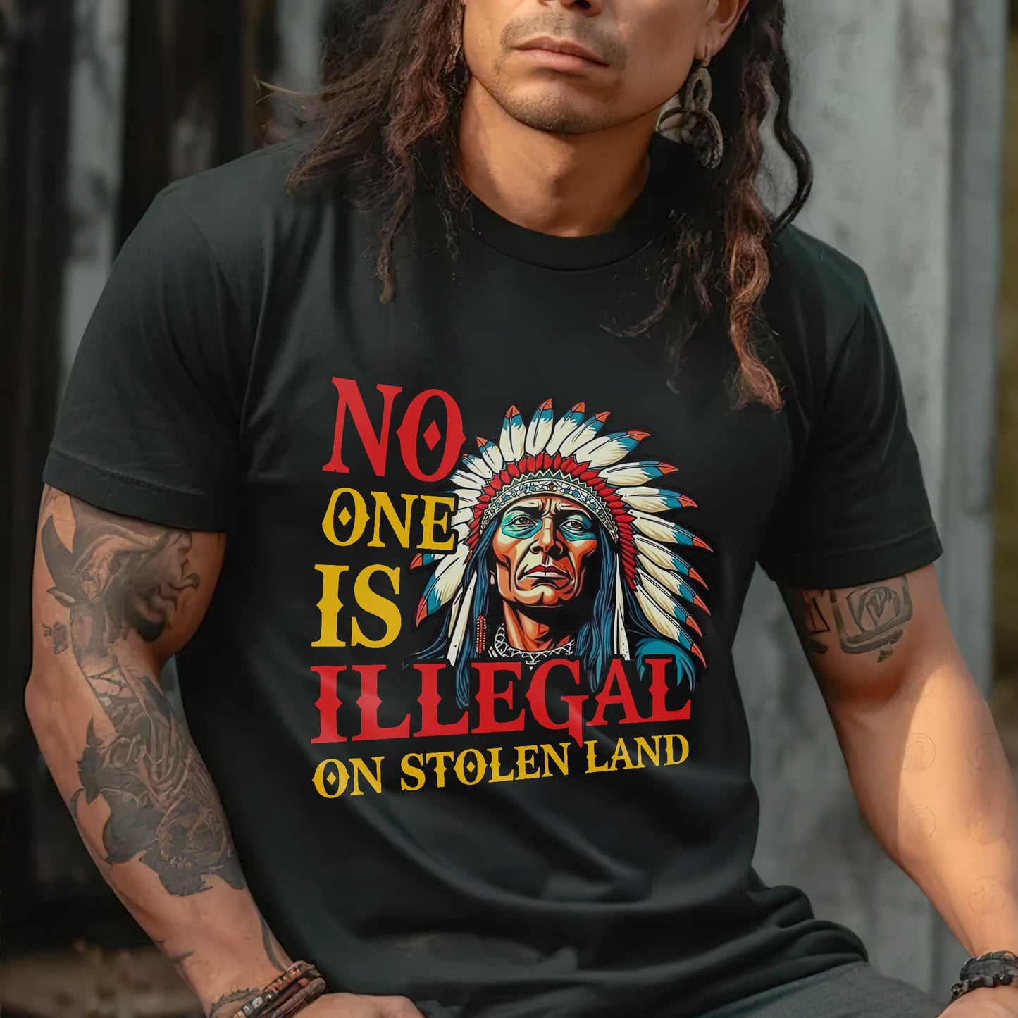 NO ONE IS ILLEGAL ON STOLEN LAND. WE WALK ON NATIVE LAND Style 7 - One Sides