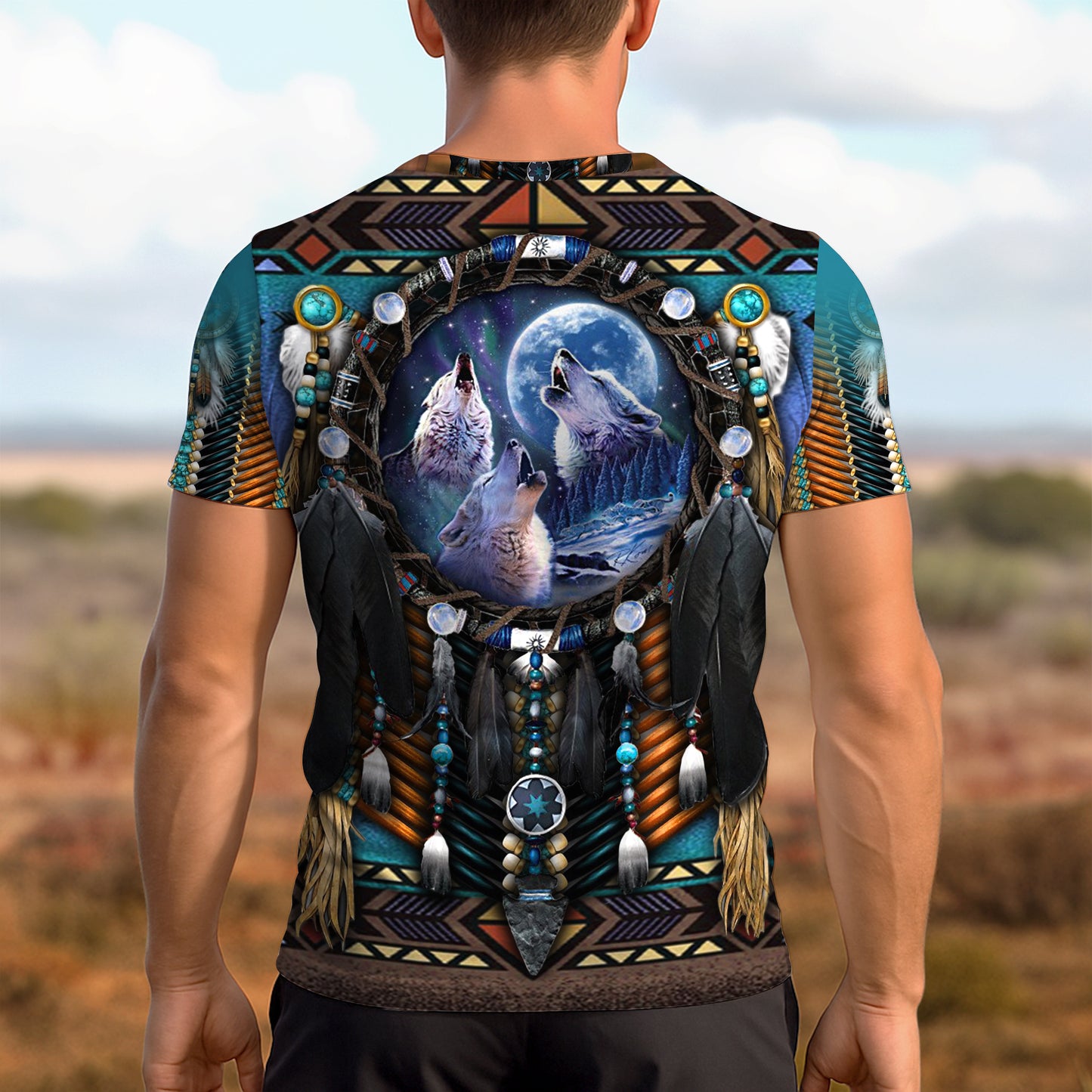 3D T-Shirt  "Native American Wolf Moon – Tribal Dreamcatcher Spirit"