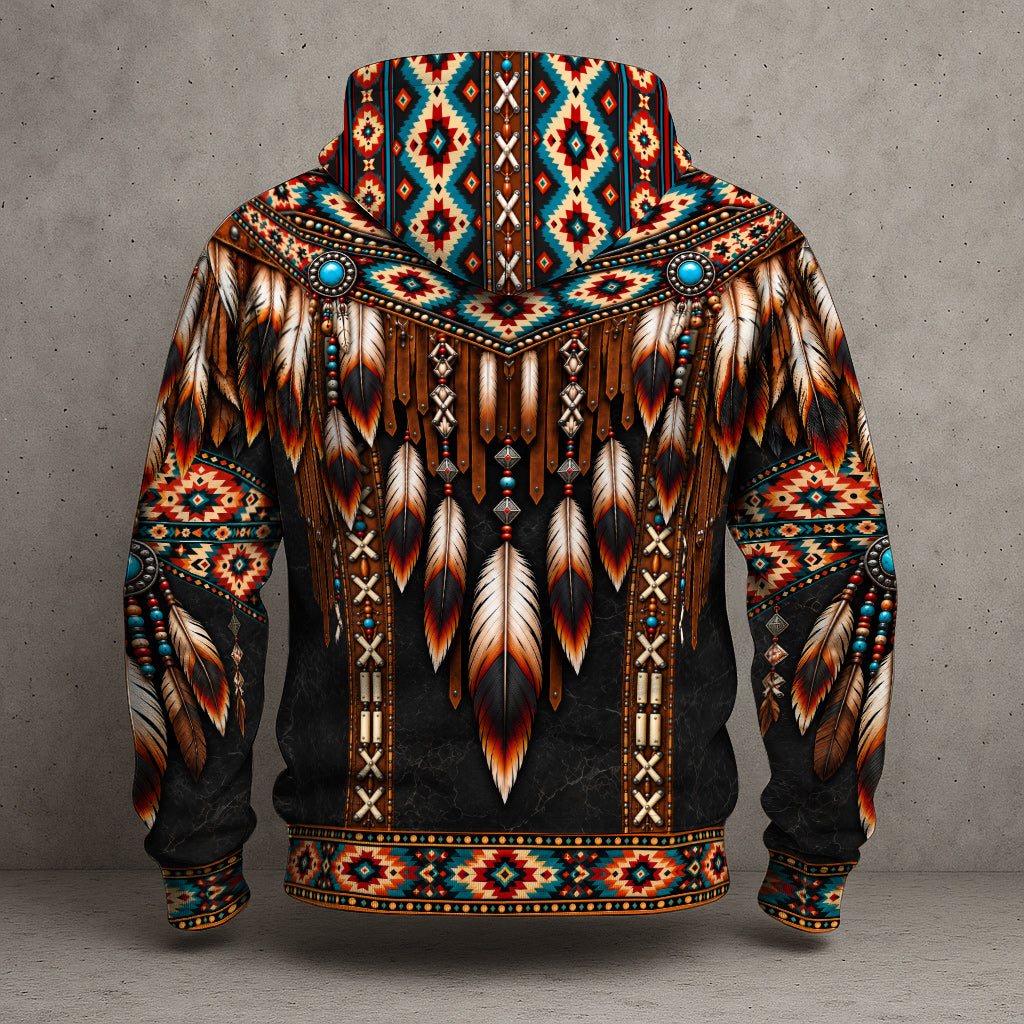 Tribal Wolf Guardian Hoodie – 3D Native Spirit Artwork, Blue Eyes Wolf Totem