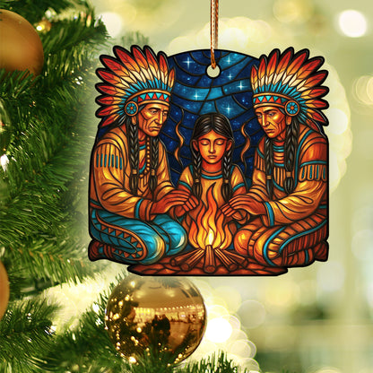 Spirit of the Fire – A Native Family Gathering Ornament Celebrating Heritage, Wisdom, and Warmth