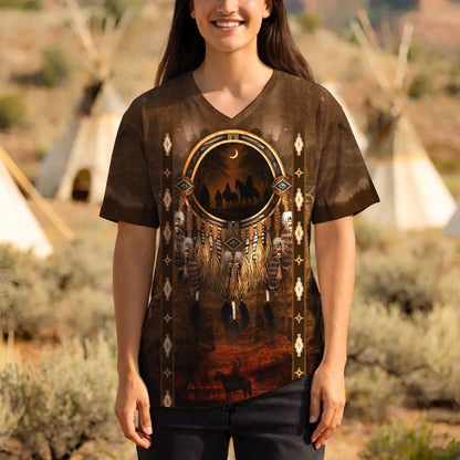 3D T-Shirt " Native Pattern 3D TribaL – Feather & Beaded Design with Moonlit Horse"