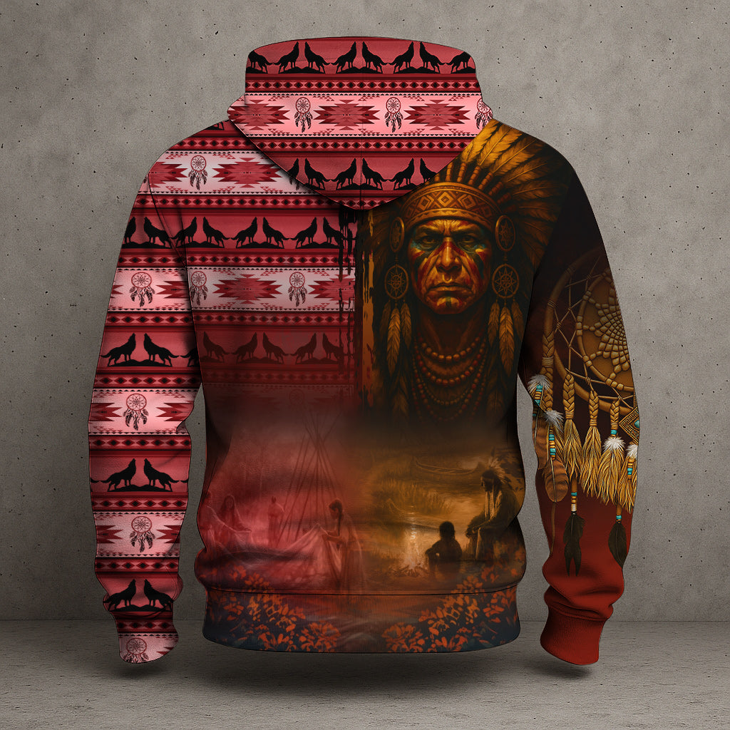 Native Heritage – The Chief Spirit Hoodie in Red & Blue, Symbol of Freedom and Pride