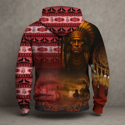 Native Heritage – The Chief Spirit Hoodie in Red & Blue, Symbol of Freedom and Pride