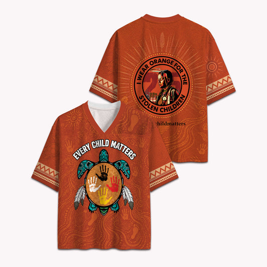 Every Child Matters Orange Mesh Jersey - Indigenous Turtle Island Handprints Shirt