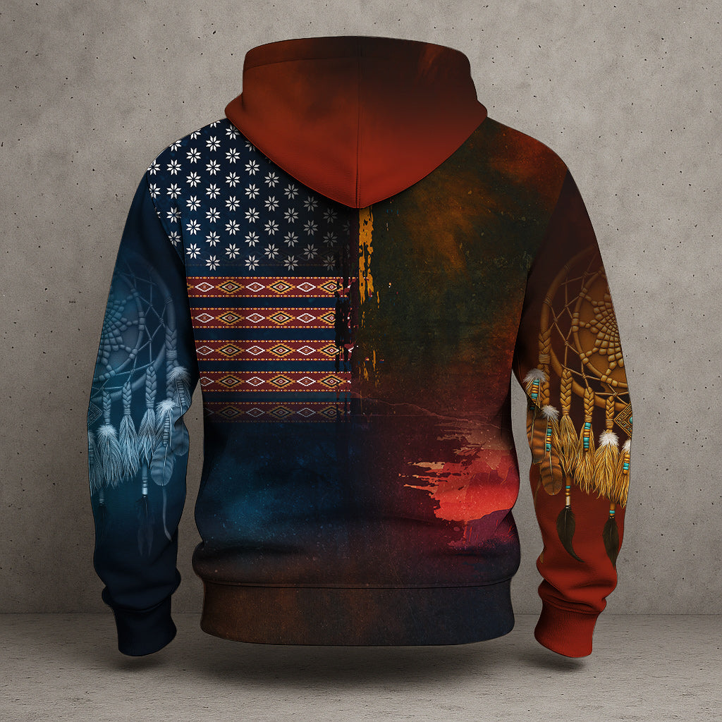 Native Heritage – The Chief Spirit Hoodie in Red & Blue, Symbol of Freedom and Pride