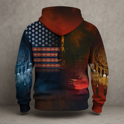 Native Heritage – The Chief Spirit Hoodie in Red & Blue, Symbol of Freedom and Pride