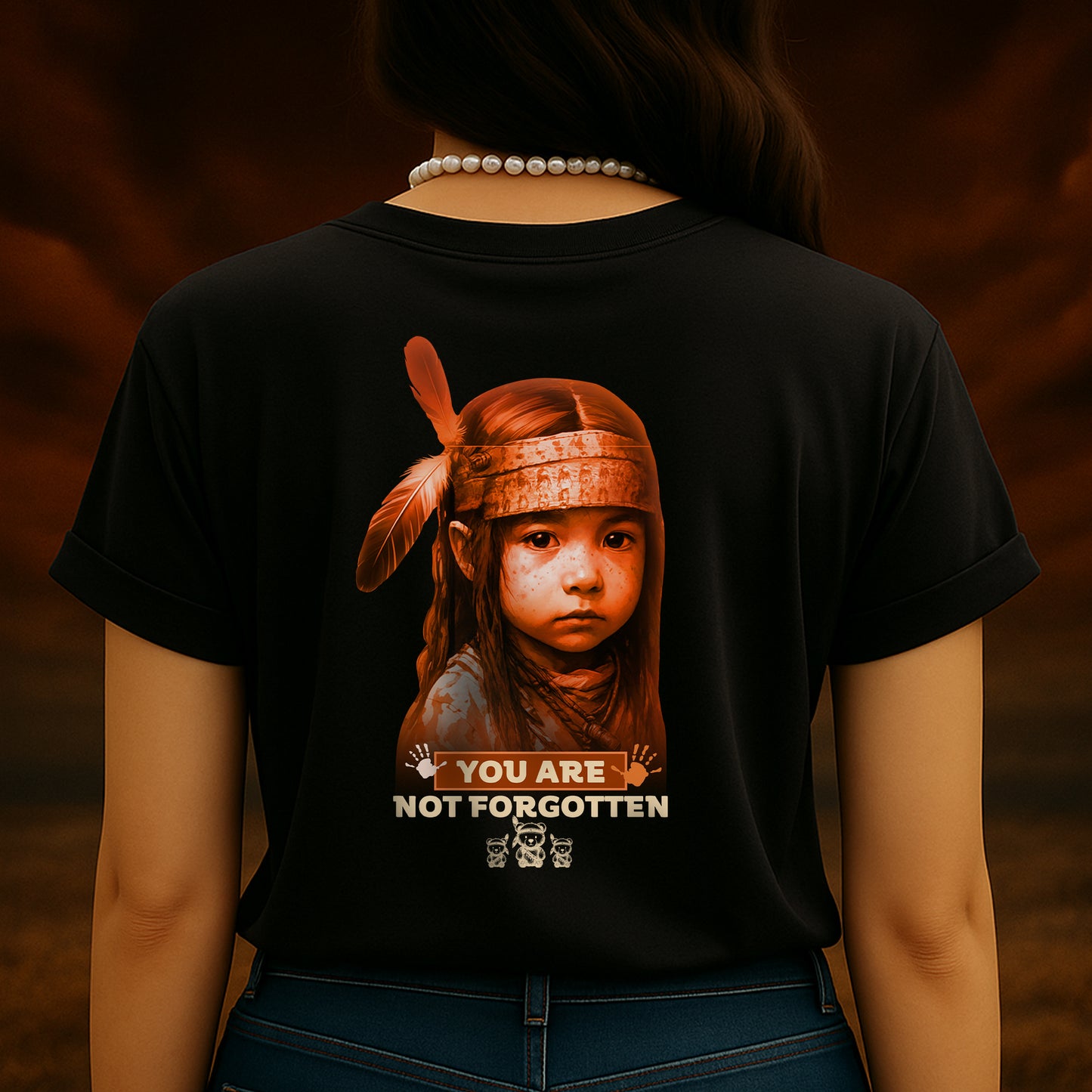 2 Sided T-Shirt "Every Child Matters - You Are Not Forgotten | Orange Bear Design for Orange Shirt Day" - Two Sides