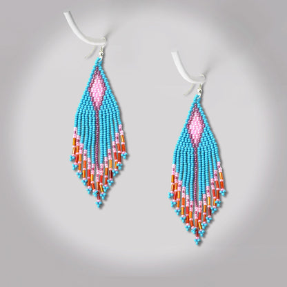 Turquoise Blue Seed Pattern Beaded Handmade Earrings For Women
