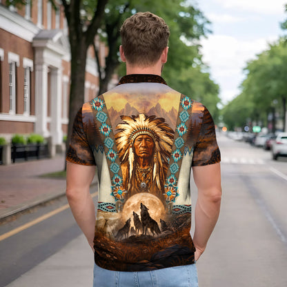 Native American  Polo Shirt - Native American Chief & Wolf Spirit – Tribal Dreamcatcher Native Pride Pullover