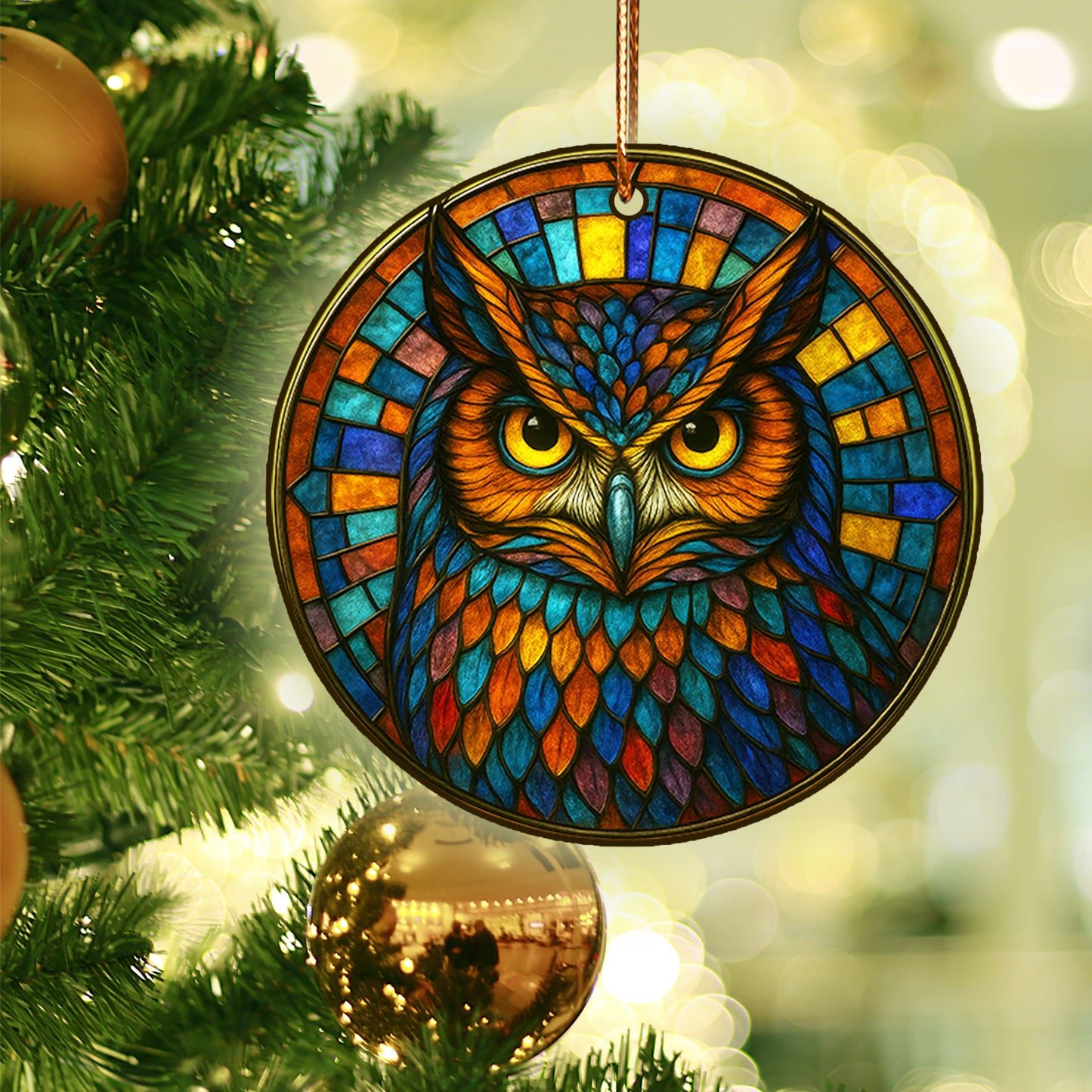 Sacred Owl Ornament Acrylic– Vibrant Stained Glass Boho Christmas Gift