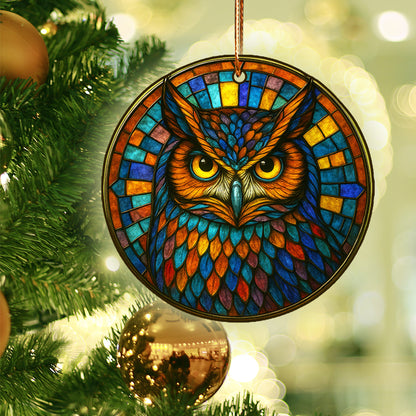 Sacred Owl Ornament Acrylic– Vibrant Stained Glass Boho Christmas Gift