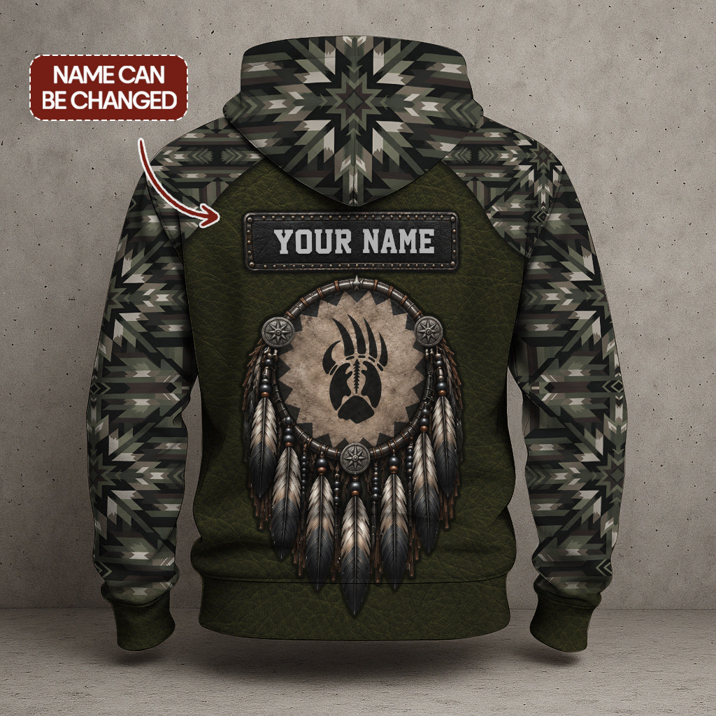 Custom Native American Bear Paw Hoodie Stealth Breastplate & Aztec Camo Pullover Outdoor Hunting Heritage