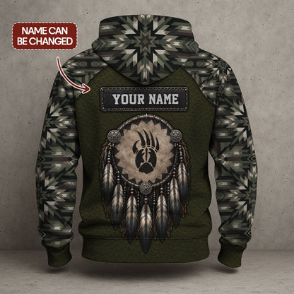 Custom Native American Bear Paw Hoodie Stealth Breastplate & Aztec Camo Pullover Outdoor Hunting Heritage