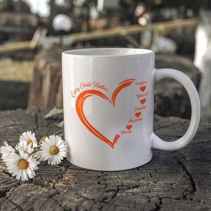 Every Child Matters Orange Heart Ceramic Coffee Mug - Native American Awareness Mug, Support for Indigenous Children