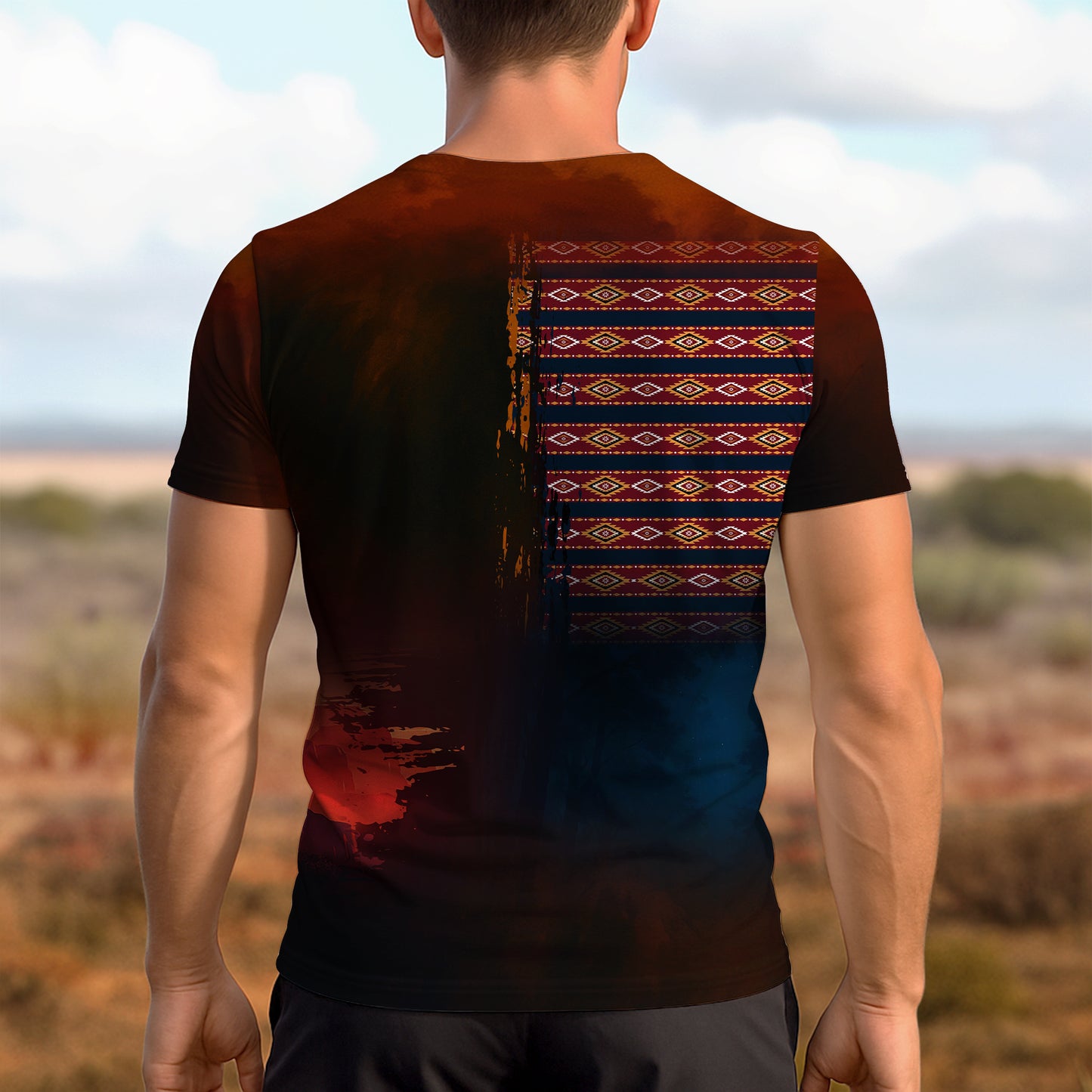 3D T-Shirt  "Native Heritage – The Chief Spirit in Red & Blue, Symbol of Freedom and Pride"
