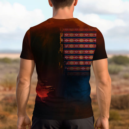 3D T-Shirt  "Native Heritage – The Chief Spirit in Red & Blue, Symbol of Freedom and Pride"