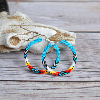 Handmade Dark Blue Pattern Beaded Earrings for Women