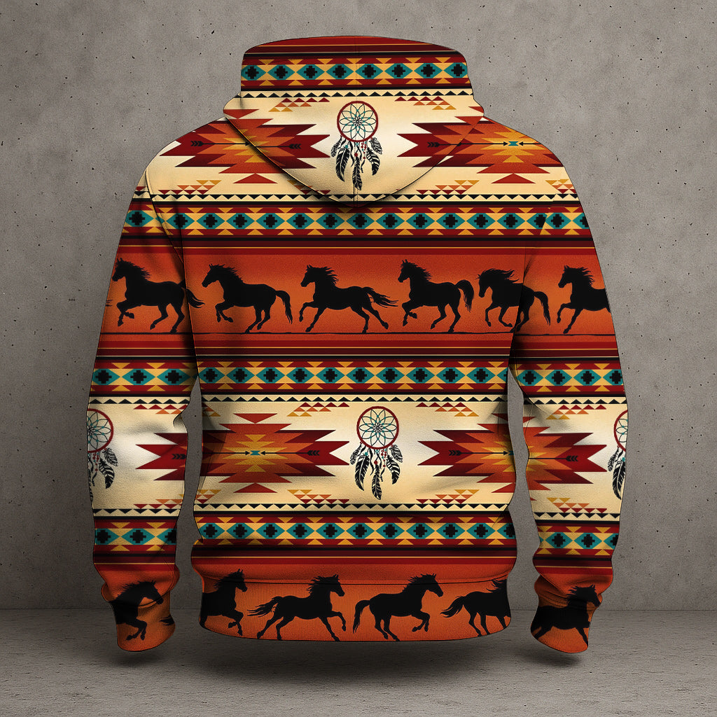 Wild Horse Hoodie – Sunset Tribal Pattern with Dreamcatcher