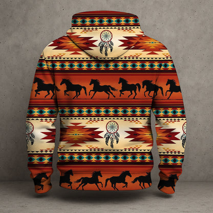 Wild Horse Hoodie – Sunset Tribal Pattern with Dreamcatcher