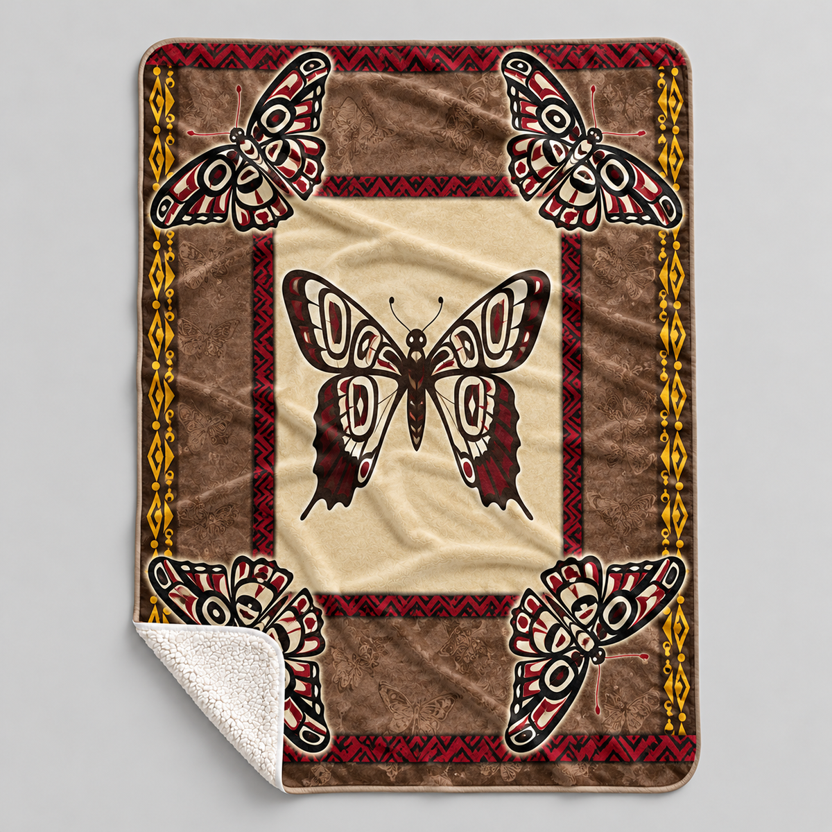 Native American Style Butterfly Symbols Soft and Warm Fleece Blanket