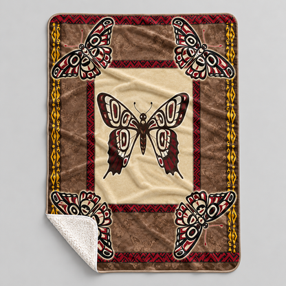 Native American Style Butterfly Symbols Soft and Warm Fleece Blanket
