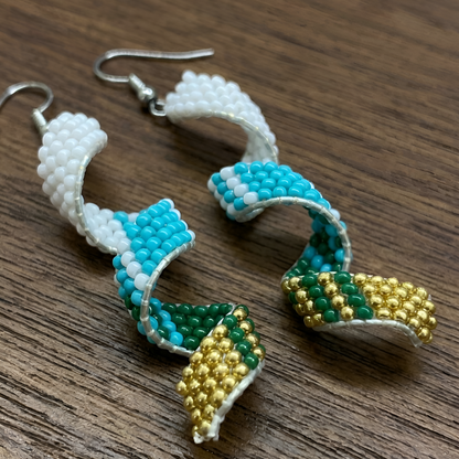 Sacred Spiral Handmade Beaded Drop Black Earrings