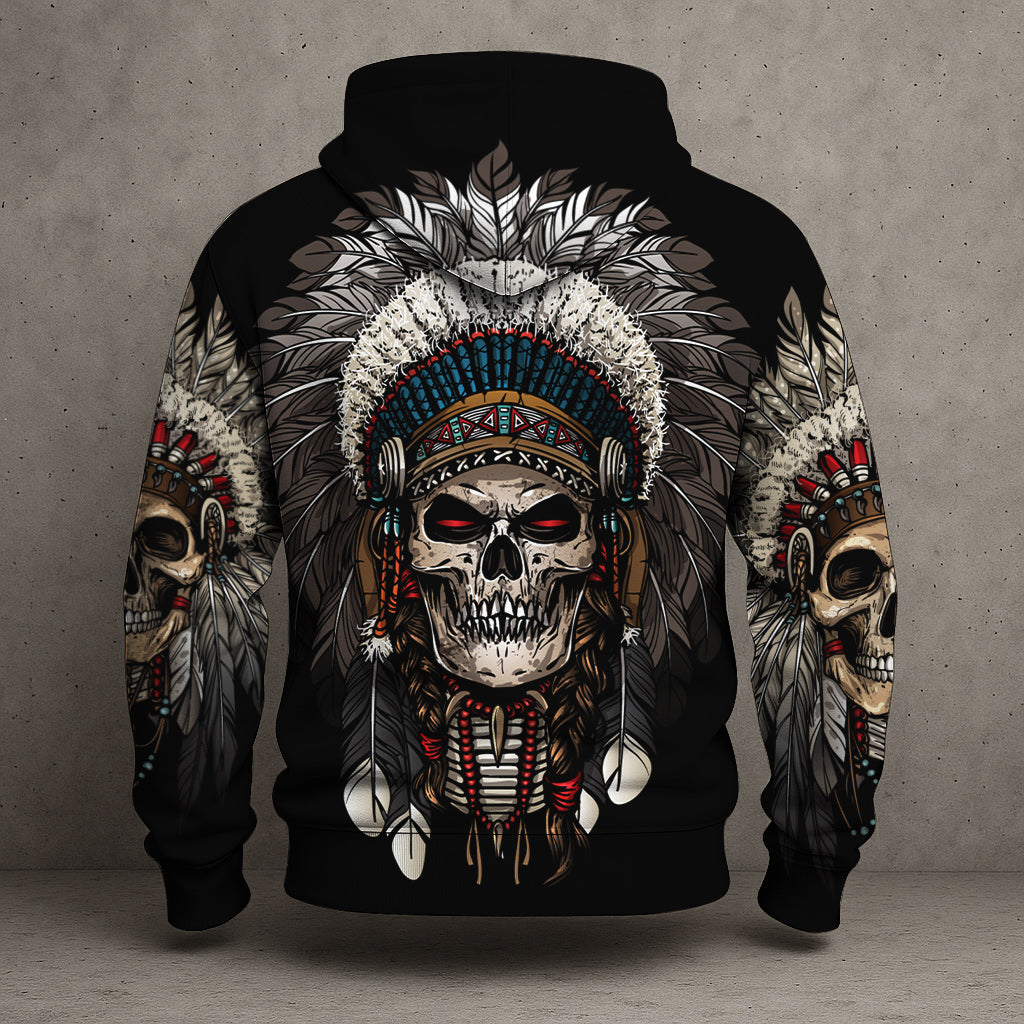 Warrior Skull Hoodie – Tribal Chief Headdress Edition
