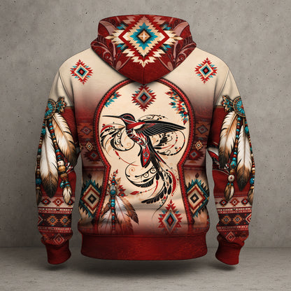 Native Pattern Hummingbird Aztec Tribal 3D All-Over-Print Hoodie, Native American Style