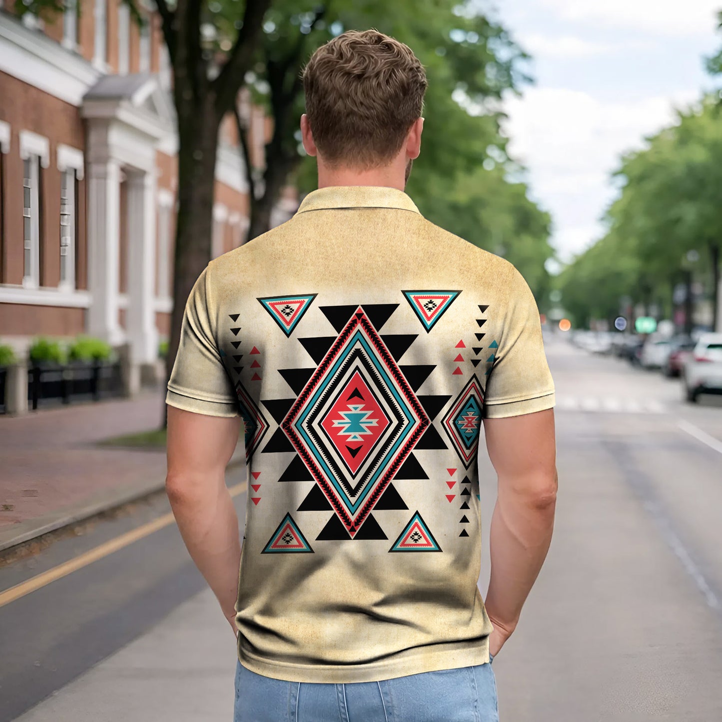 Native American Polo Shirt –Native Geometric Print – Desert Tones & Tribal Vibes  851 reviews