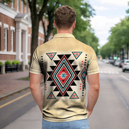 Native American Polo Shirt –Native Geometric Print – Desert Tones & Tribal Vibes  851 reviews
