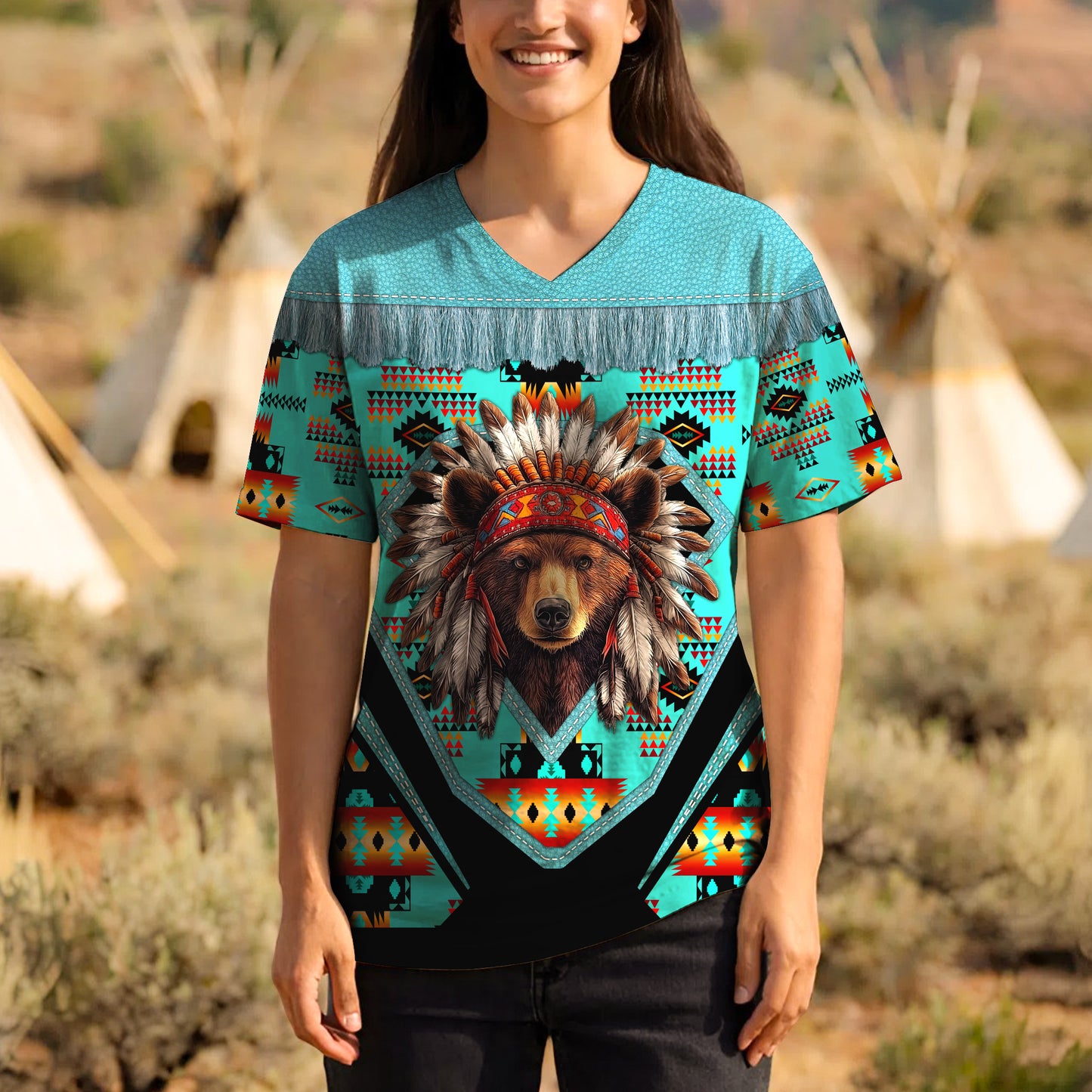 3D T-Shirt" Native American Spirit Bear– Bold 3D Tribal Streetwear"