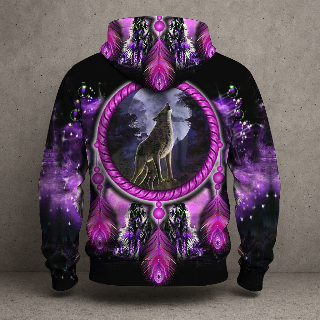 Wolf Dreamcatcher Hoodie – Purple Tribal Moon Howl Design